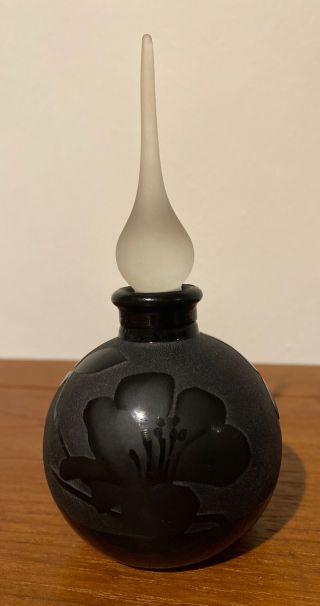 Frosted Amethyst Purple Glass Perfume Scent Bottle Flower Design