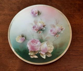 Vintage R.  S.  Germany Hand Painted 8 1/2 " Porcelain Plate With Pink Roses