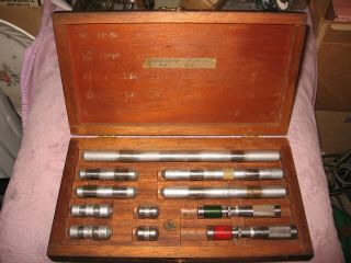 (2) Vintage Brown & Sharpe Inside Micrometer Gauges,  Metal Slugs And Wooden Case