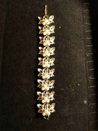 Vintage Desiger " Judy Lee " Bracelet Faux Pearls Aurora Borealis Rhinestones