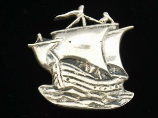 Vintage Sterling Silver Brooch In The Shape Of A Ship With Masts Well Detailed