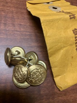 Vintage Metal Nos Buttons Set Of 8 Gold Tone Crown Double Lion Shield