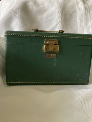 Vintage Train Case Suitcase Green Luce Mirror