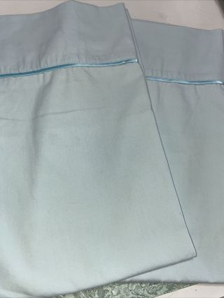 (2) Two Vintage Springs Standard Pillow Cases Covers Usa Teal Blue W/piping