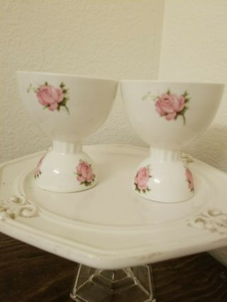 Vintage Chic Porcelain Egg Cups Set Of 2 Pink Roses Pattern