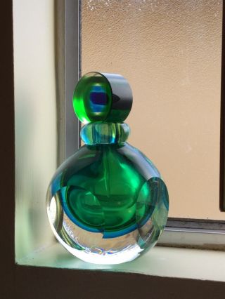 Fifth Avenue Crystal Art Glass Green /blue Perfume Bottle With Stopper