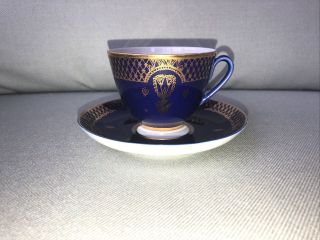 Vintage Lomonosov Porcelain Cobalt Blue Gold Decorated Tea Cup & Saucer,  Ussr