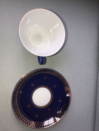 VINTAGE Lomonosov Porcelain Cobalt Blue Gold Decorated Tea Cup & Saucer,  USSR 2
