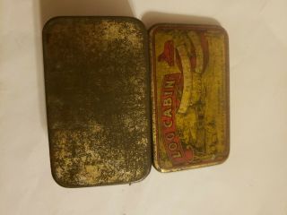 Antique Vintage England Pipe Tobacco Tin Log Cabin Flaked Gold Leaf Mfg by Wills 3