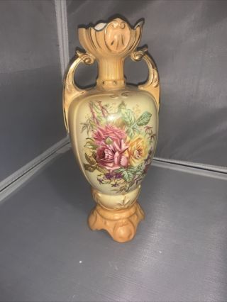 Vintage Royal Wettina Hand Painted Floral Vase,  Rh,  Made In Austria,  14 " Tall