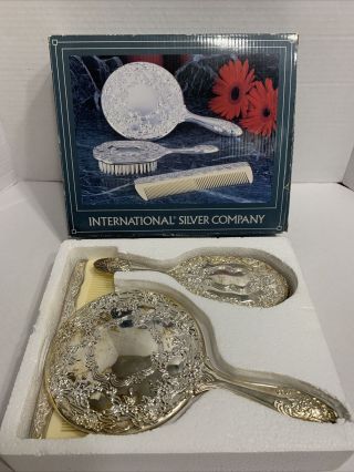 Vintage International Silver Co Silverplated 3 Piece Dresser Set No.  99117931