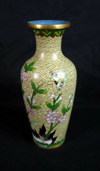 Vintage Cloisonne Vase Chinese Enamel Brass Oriental Floral Butterfly 7 1/8 "