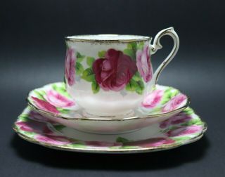 2x Royal Albert Old English Rose Tea Cup Saucer & Square Plate Trio Set Vintage