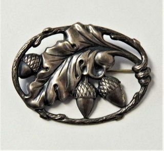 Vintage Sterling Silver Acorns & Maple Leaf Brooch Pin