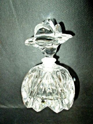 Unique Vintage 4 1/2 " Crystal Clear Cut Glass Art Deco Perfume Bottle W/rose Top