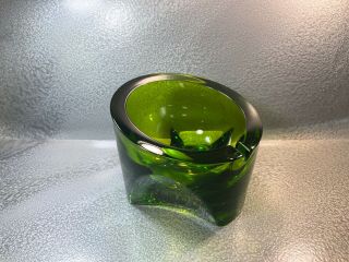 Vintage Mid Century Modern Viking Green Art Glass Half Orb Table Top Ashtray