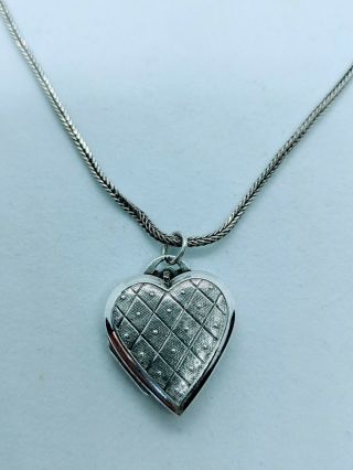 Vintage Sterling Silver 925 Quilted Heart Locket Pendant Chain Necklace