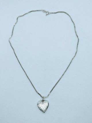 Vintage Sterling Silver 925 Quilted Heart Locket Pendant Chain Necklace 2