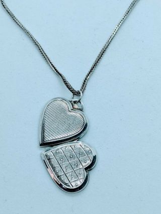 Vintage Sterling Silver 925 Quilted Heart Locket Pendant Chain Necklace 3