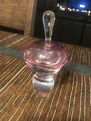 Ed Branson Signed Rose Colored Handblown Art Glass Perfume Bottle 5”