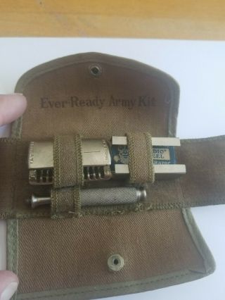 Vintage Wwii Ever - Ready Razor Army Kit Army Green Canvas Holder With Razors