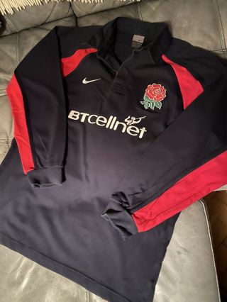 Mens Nike Vintage England Rugby Shirt Long Sleeve 2001 - 02 Away M Bt Cellnet