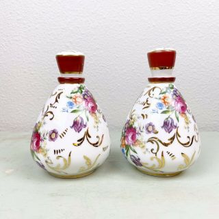 Vtg Matson Porcelain Dresser Set Of 2 Floral Perfume Bottles