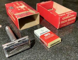 Vintage Gillette Tech Razor - Gift Of The American Red Cross W/ Box