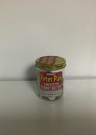 Vintage Peter Pan Glass Jar With Metal Lid Half Full Of Buttons