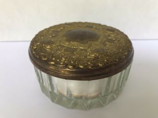 Vintage Round Gilt Plated Powder Puff Mirror Under Lid Ornate Victorian Style