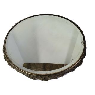 Antique Footed 14” Round Beveled Glass Ornate Mirror Vanity Tray