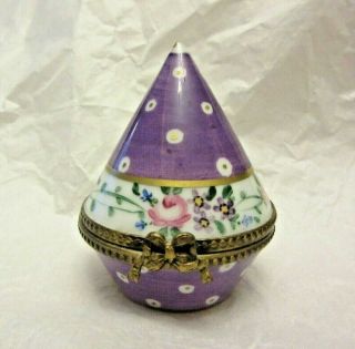 Vintage Peint Main Limoges Trinket Box Ab W/ Hand Painted Flowers Unusual Shape