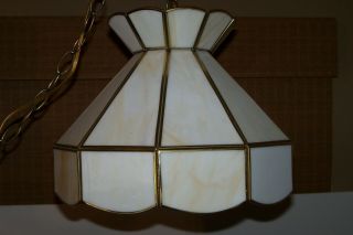 Vintage Tiffany Style Slag Glass Hanging Light Swag Lamp