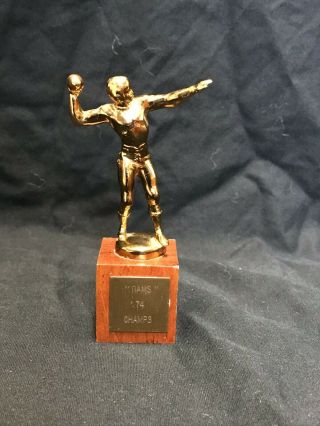 Vintage Football Trophy Wood Base Metal Topper Mid Century 1974 Rams Champs 4.  5”
