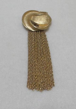 Vintage Crown Trifari 3 - 5/8” Gold Tone Ribbon Knot Tassel Brooch
