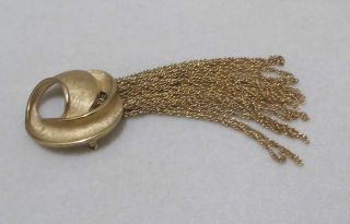 Vintage CROWN TRIFARI 3 - 5/8” Gold Tone Ribbon Knot Tassel Brooch 2