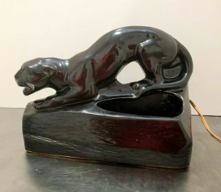 Vintage Art Deco Ceramic Black Panther Cat 9 " Planter / Tv Lamp 1950s