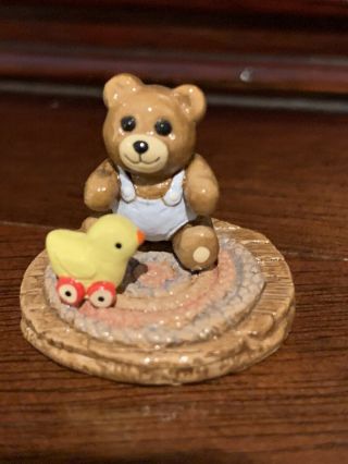 Vintage Wee Forest Folk By Donna Petersen T - 1 Tiny Teddie With Toy Duck 1984