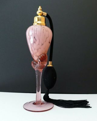 Vintage Hand Made Blown Art Glass Perfume Bottle Atomizer With Tassel Pump