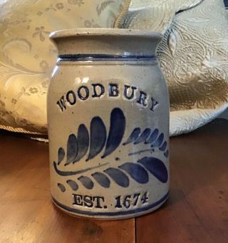 Vintage Salt Glaze Stoneware Pottery Crock Cobalt Blue Floral Design Woodbury Ct
