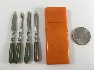 Vintage Mini Manicure Nail Care Set In Case Travel Purse Miniature Tiny Small