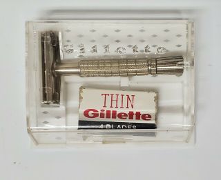 Vintage Gillette Safety Razor With Case And A Few Blades;