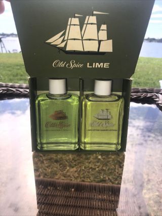 Vintage Old Spice Lime After Shave & Cologne Set 3542 Full With Box
