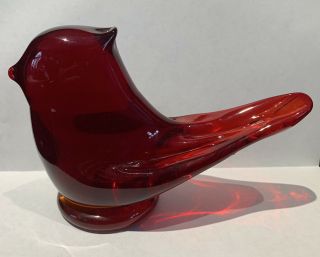 4 " Vintage 1995 Cardinal Of Love Ruby Red Amber Titan Art Glass Signed W Ward