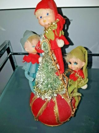 Vtg Knee - Hugger Pixie Elves Elf Knee Bottle Brush Tree Music Box Jingle Bells