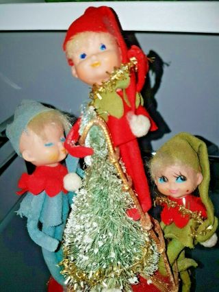 Vtg Knee - Hugger Pixie Elves Elf Knee Bottle Brush Tree Music Box Jingle Bells 2