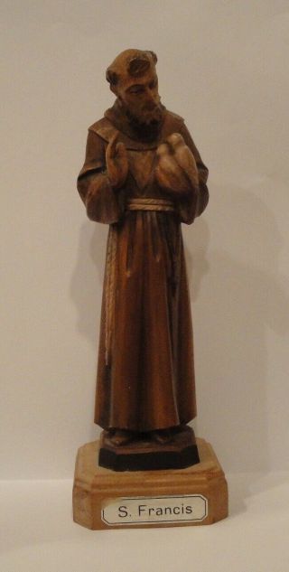 Hand Carved Wood Vintage Saint Statue St.  Francis Of Assisi 7 " Italy