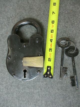 Vintage Large Heavy Padlock 6 " X 3 - 1/2 " With 2 Keys