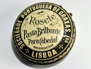 Vintage Antique Portuguese Tin Can Shoe Grease Ointment Rosette From 1960