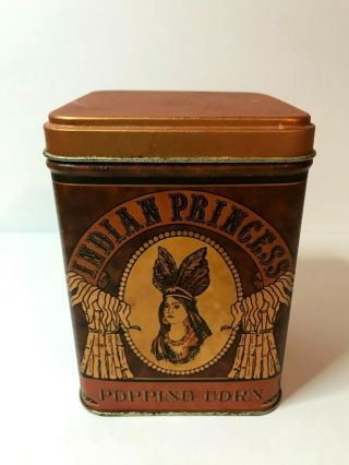 Vintage Indian Princess Popping Corn Tin Can/canister Made In Usa